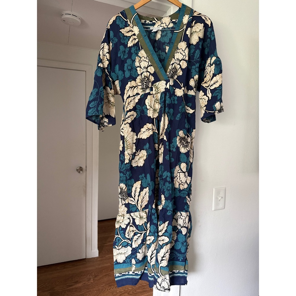 Sofia Vergara Women's Tie Back Dress Size Med Kimono Style Blue Floral Midi